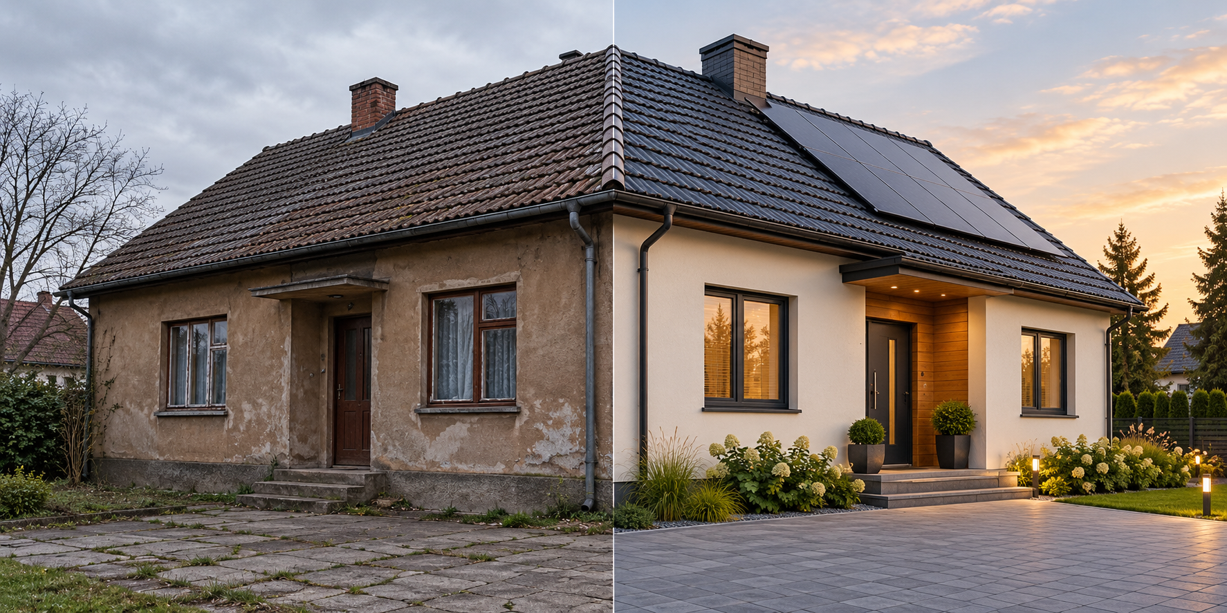 Wizualizacja przed i po: Dom parterowy